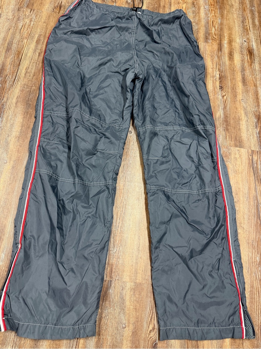 Vintage y2k Athletic Works wide leg gray pants with red & white stripes down the